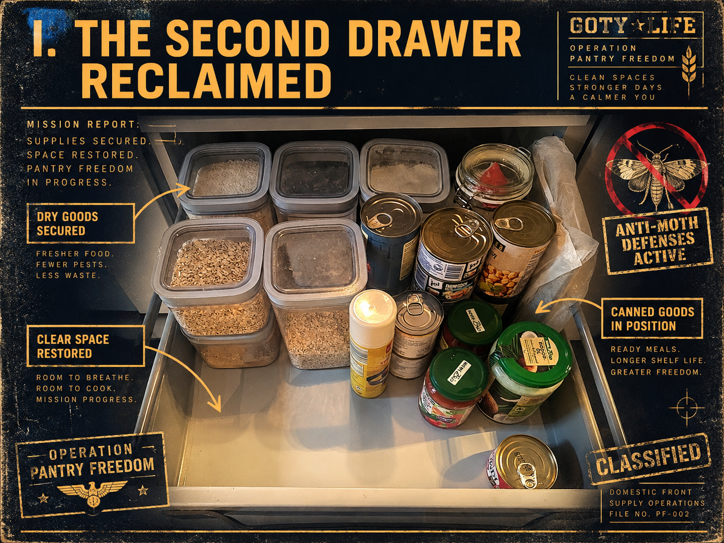 SECTOR DELTA — Cleaned drawer restored to service with protected supplies.